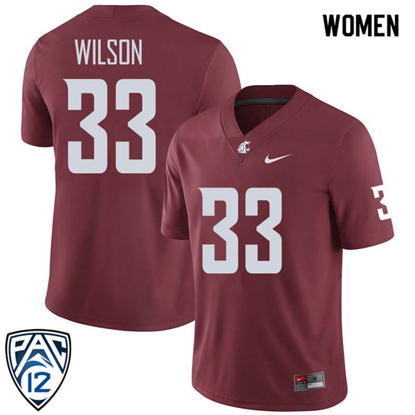 Women #33 Kainoa Wilson Washington State Cougars College Football Jerseys Sale-Crimson